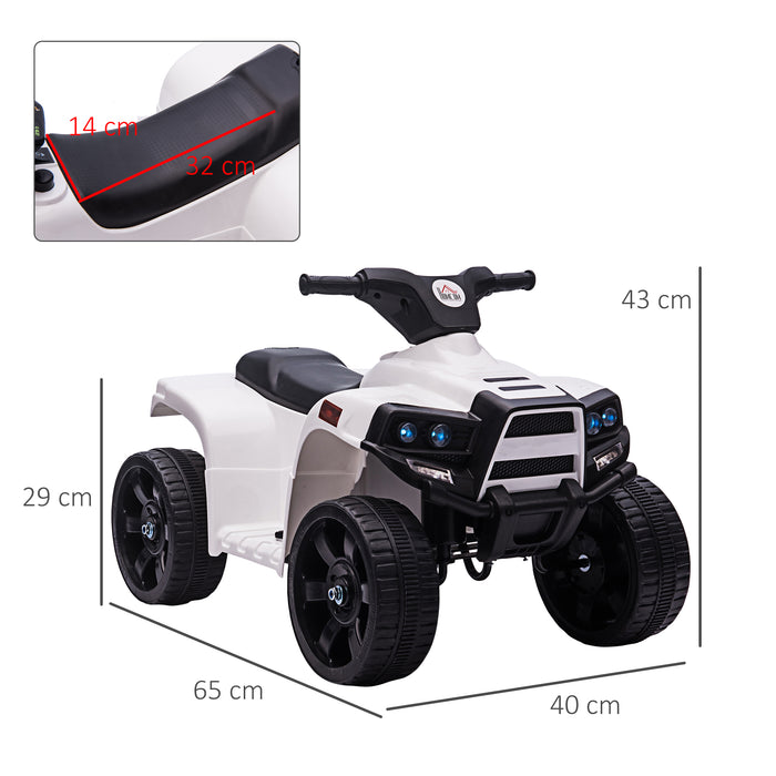 Electric ATV Toy Quad for Toddlers - 6V Battery Powered Kids Ride-On with Headlights, White & Black - Fun Outdoor Play for Children Aged 18-36 Months