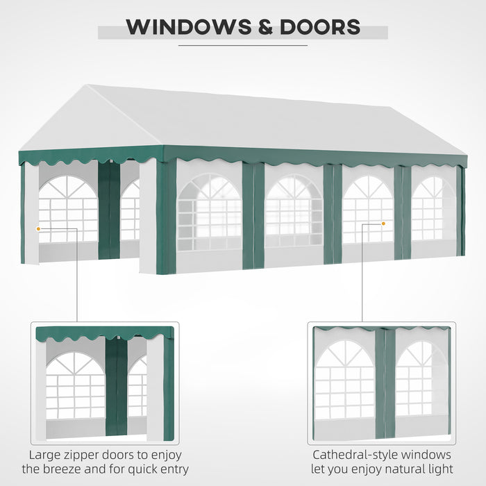 8x4m Galvanized Garden Gazebo - Marquee Party Tent with Side Panels, Eight Windows, Double Doors - Outdoor Shelter for Weddings, Parties, and Events