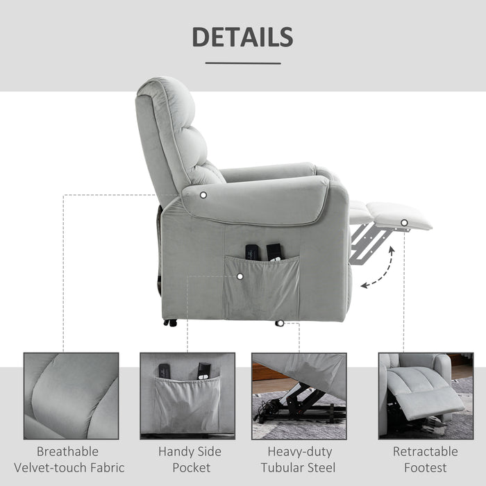 Electric Power Lift Recliner Chair with Vibration Massage - Remote Controlled Rise and Recliner, Side Pocket - Ideal for Elderly and Individuals with Mobility Challenges, Grey