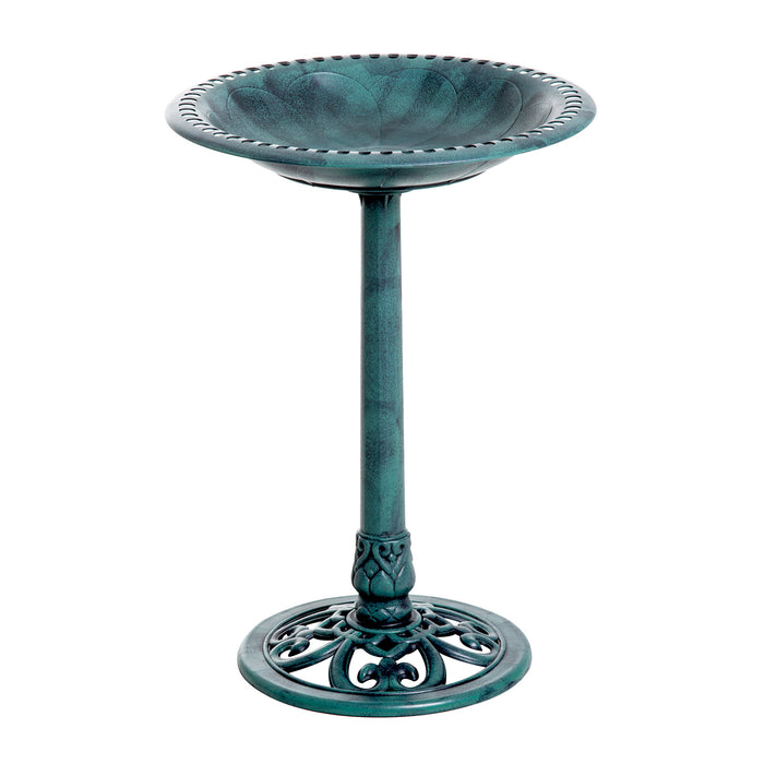 Scallop-Patterned Garden Bird Bath - Antique Green Decorative Outdoor Feeder Stand, 50cm - Attracts Wildlife & Enhances Garden Aesthetics