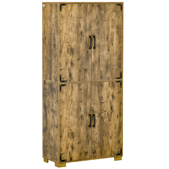 Farmhouse Tall 4-Door Storage Cupboard - Rustic Wood-Effect Cabinet with Shelves - Ideal for Bedroom & Living Room Organization