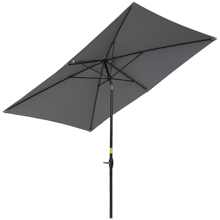 Rectangular Garden Market Umbrella with Crank and Tilt - 2x3m Outdoor Sun Shade, Aluminium Pole, Dark Grey - Ideal for Patio, Deck, and Backyard