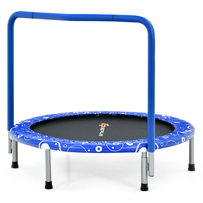 Child's Folding Trampoline - Padded Edge Cover, Full Covered Handle, In Blue - Ideal for Safe and Fun Indoor Playtime