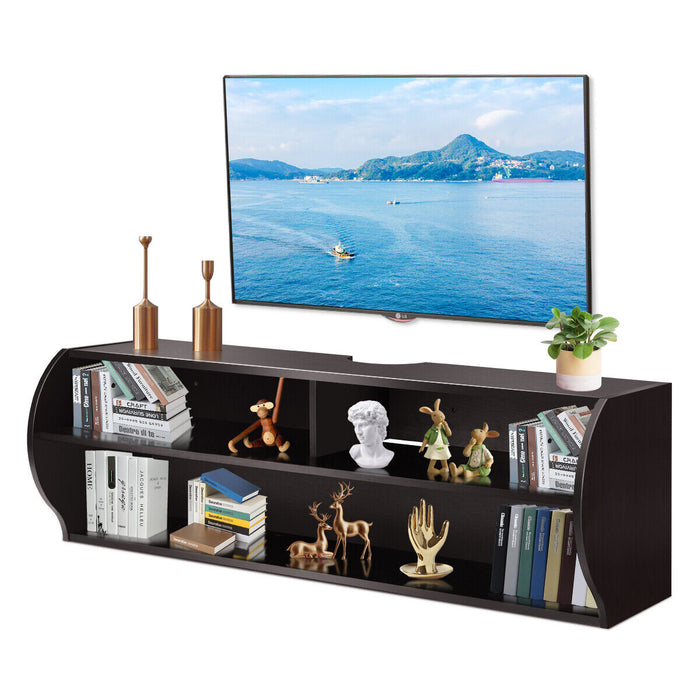 TV Stand Floating Cabinet - Wall-Mounted, Media Center with Cable Hole, Coffee Color - Perfect for Organizing and De-Cluttering Living Spaces