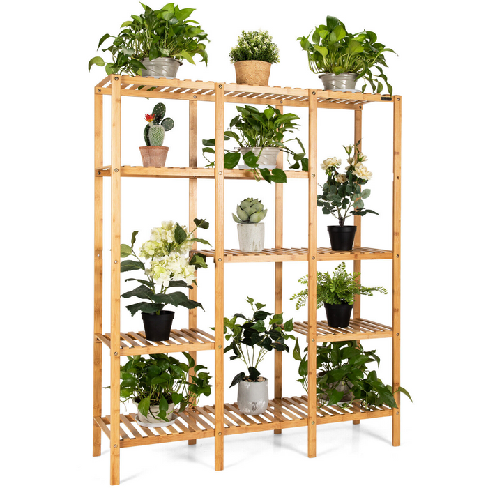 5-Tier Bamboo Stand - Patio Plant Shelf with 12 Pots Capacity - Perfect for Garden Enthusiasts