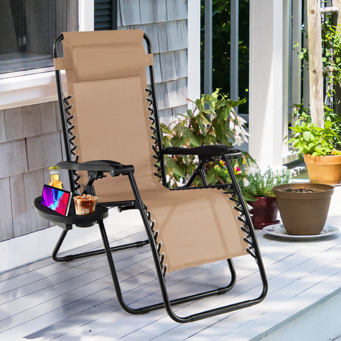 Outdoor Leisure Relaxation Chair - Foldable Patio Recliner with Detachable Headrest and Drink Holder - Ideal for Backyard Comfort and Convenience