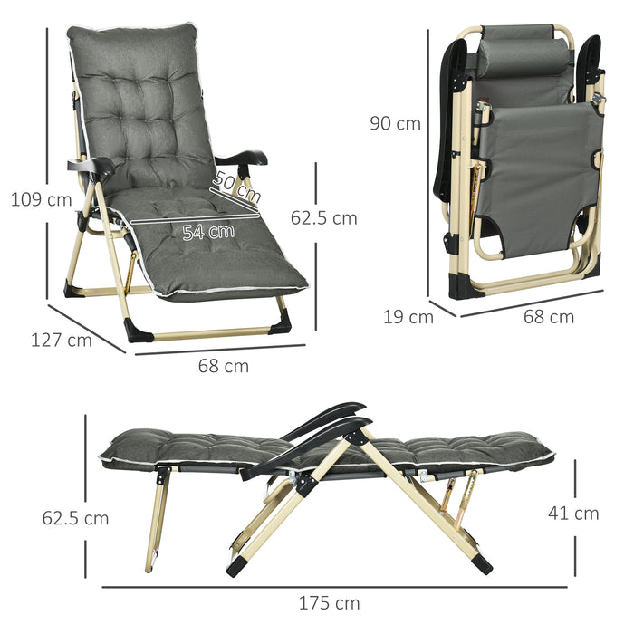 Adjustable Outdoor Sun Lounger - Folding Garden Chair with Cushion & Pillow, Reclining Backrest and Footrest - Perfect for Patio or Deck Relaxation