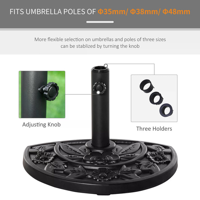 Weighted Half Round Parasol Base - Sturdy Balcony Umbrella Stand in Elegant Black - Ideal for Small Outdoor Spaces & Patio Shade Support