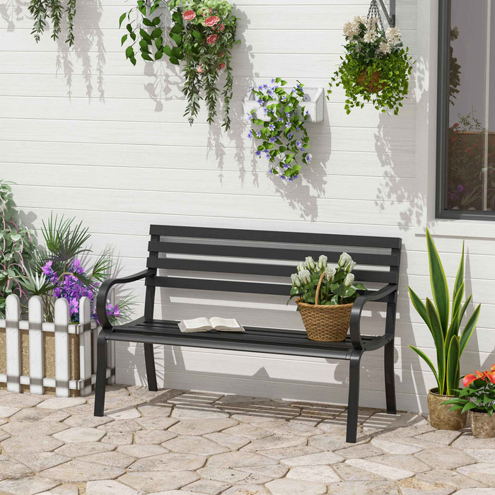 Metal Garden Park Bench - 2-Seater Outdoor Porch Chair for Patio & Park - Comfortable Loveseat Seating in Black