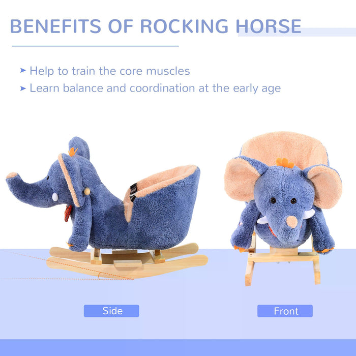 Plush Elephant Rocking Horse with Sound for Kids - Soft Toddler Rocker Seat Toy in Blue - Ideal Baby Gift for Play & Development