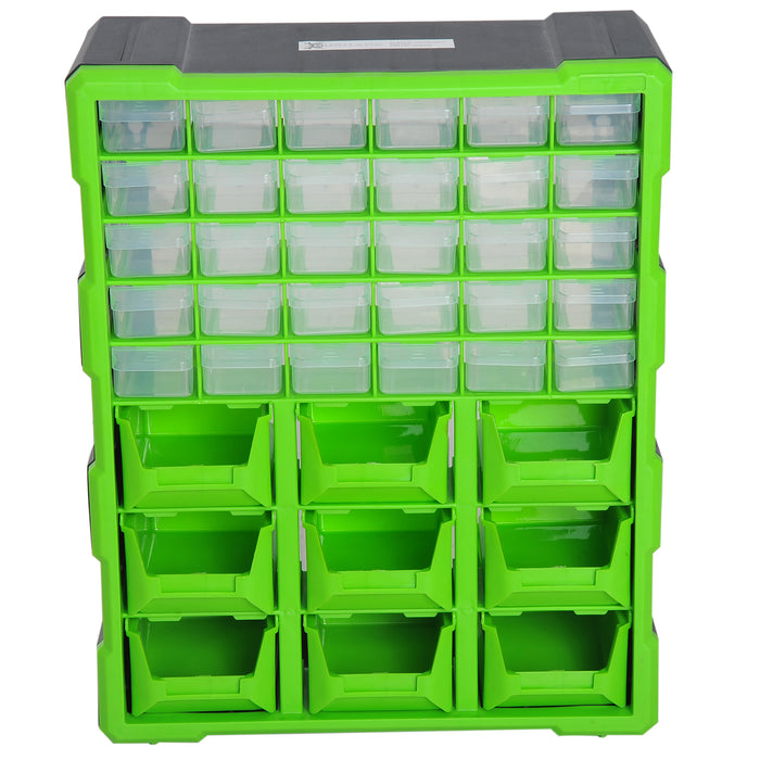 39-Drawer Organizer Cabinet - Compact Plastic Storage Solution, 38x16x47.5 cm, in Green - Ideal for Home, Office or Workshop Organization