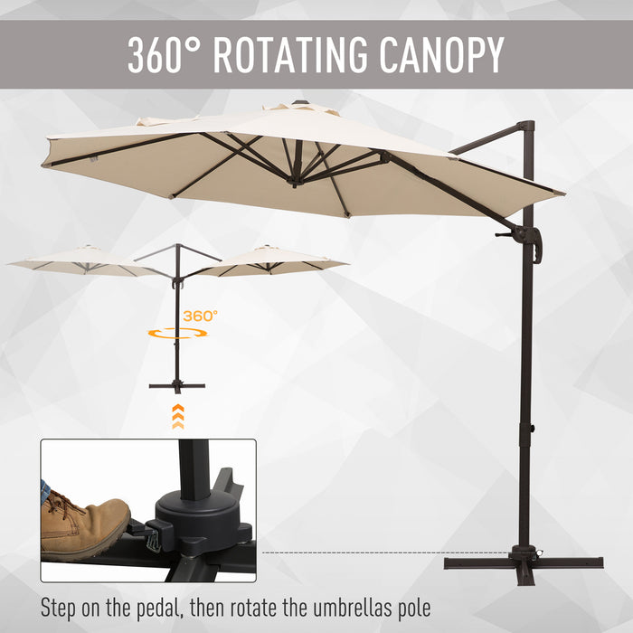 3M Cantilever Banana Parasol Umbrella with Cross Base - Aluminium Frame, 360° Rotation, Hand Crank System in Beige - Ideal for Outdoor Patio Sunshade