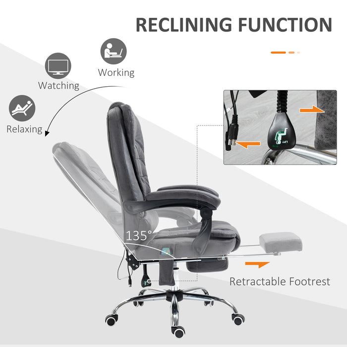 Ergonomic Executive Chair with Heated Vibration Massage - High Back Recliner with Adjustable Swivel, Footrest, 6 Pressure Points in Dark Grey - Ideal for Home Office Comfort and Stress Relief