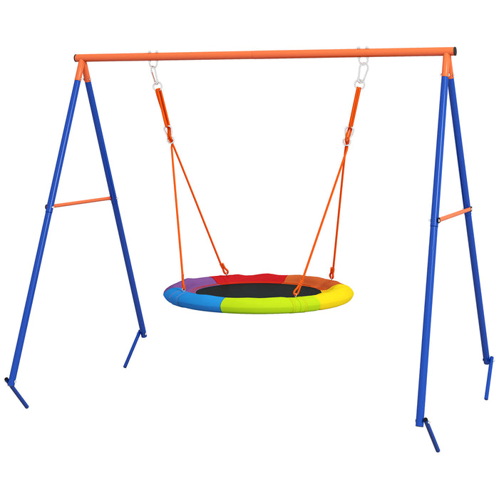 Durable A-Frame Metal Swing Set with Multicolored Nest Seat - Outdoor Play Equipment for Children - Sturdy Garden Swing for Backyard Fun