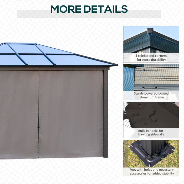 3.6 x 3m Hardtop Gazebo - UV-Resistant Polycarbonate Roof & Aluminum Frame with Mosquito Netting and Curtains - Ideal for Outdoor Entertaining and Relaxation