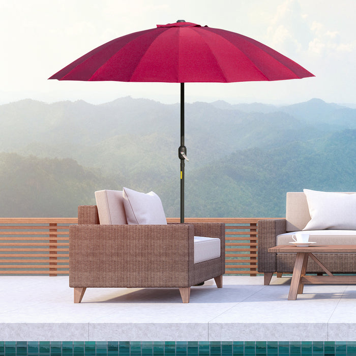 Outdoor Patio Parasol Umbrella, 255cm - Market Table Umbrella with Push Button Tilt, Crank, and Durable Ribs - Perfect Shade Solution for Garden, Lawn, Backyard, and Pool in Wine Red