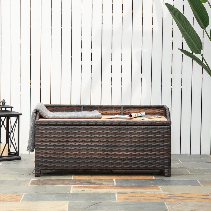 Outdoor PE Rattan Wicker Storage Bench - Comfy Cushioned Seating with Spacious Interior - Ideal for Patio Organizing and Relaxation