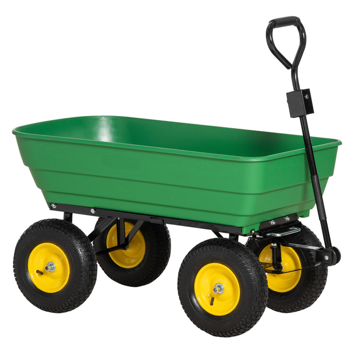 Heavy Duty Garden Cart Trolley 125L Capacity - 4-Wheel Barrow with Dumping Feature, Green - Ideal for Lawn and Yard Work, Transporting Soil and Equipment