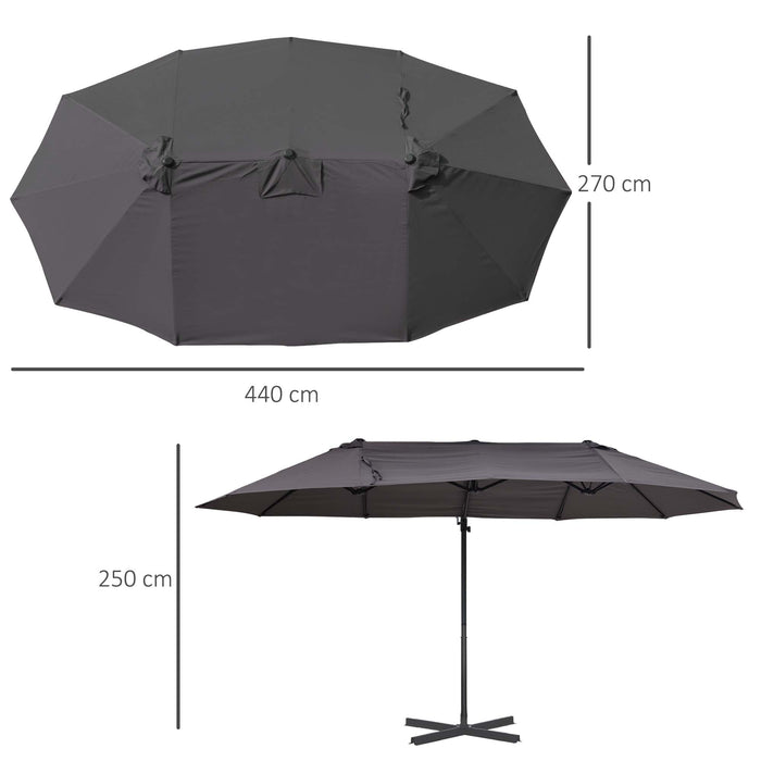 Double Canopy Patio Umbrella with Crank Handle - Steel Pole, 12 Support Ribs, Garden Sun Shade - Ideal for Outdoor Entertaining, Grey Twin Canopy