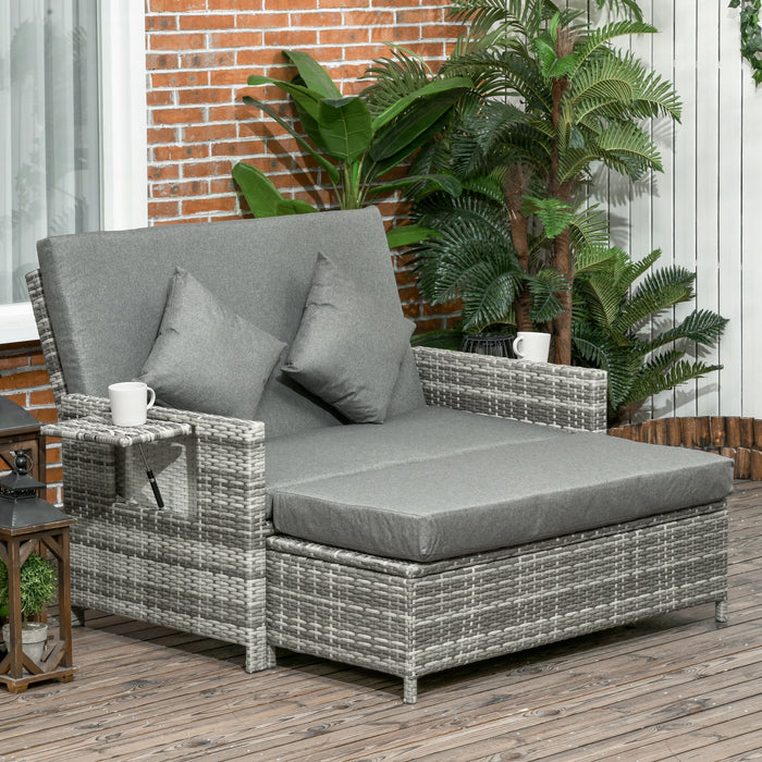 2-Seater Rattan Garden Sofa Daybed - Patio Outdoor Furniture with Fire Retardant Cushions - Perfect for Lounging and Relaxation