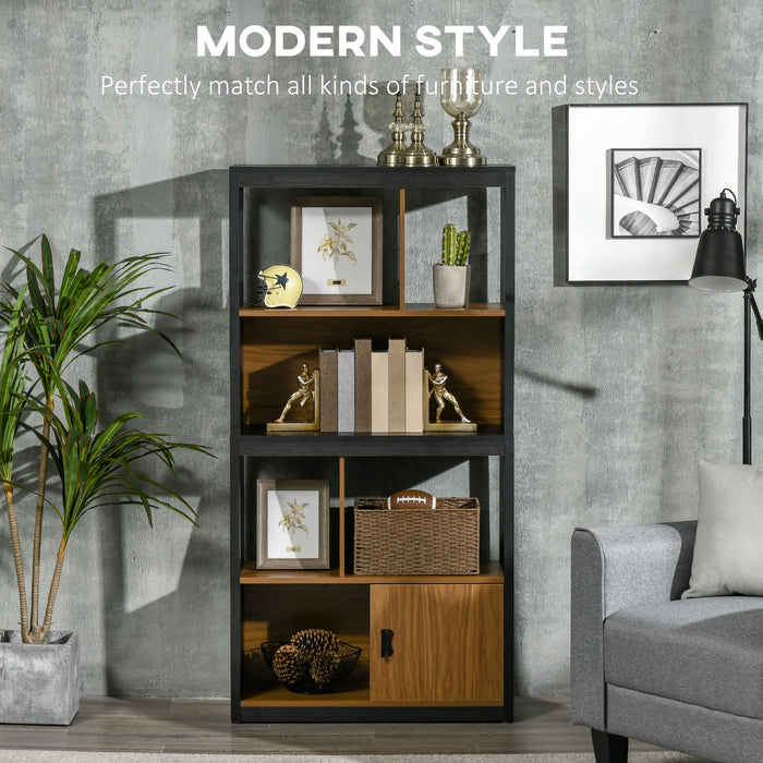 Modern 4-Tier Bookshelf - Freestanding Storage and Display Unit with Closed Cabinet, Walnut Brown - Ideal for Living Room, Home Office, or Study Organization