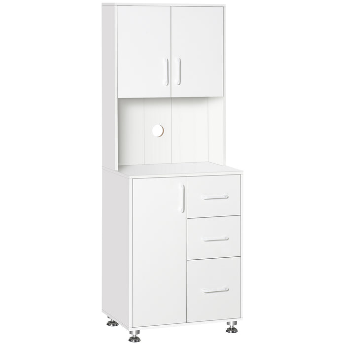 Modern Kitchen Cupboard - White Storage Unit with Cabinets, 3 Drawers, Open Countertop - Ideal for Living Room Organization