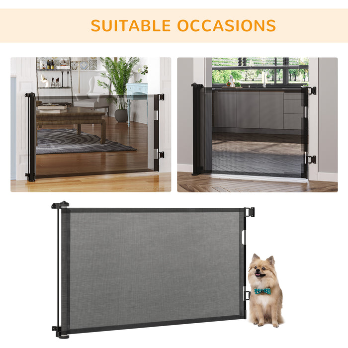 Retractable Mesh Safety Gate for Pets and Babies - Extends Up to 150cm for Use in Stairs, Doorways, Corridors - Ideal Barrier for Children and Dogs, Black