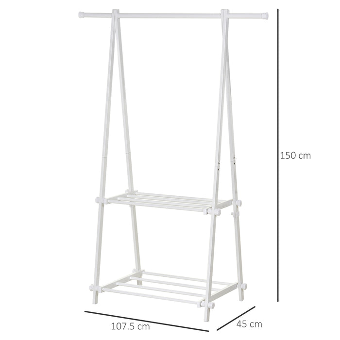 Adjustable Folding Clothes Rack with Dual Shelves - Space-Saving Minimalist Design for Organized Clothing Storage - Ideal for Hallways and Entryways