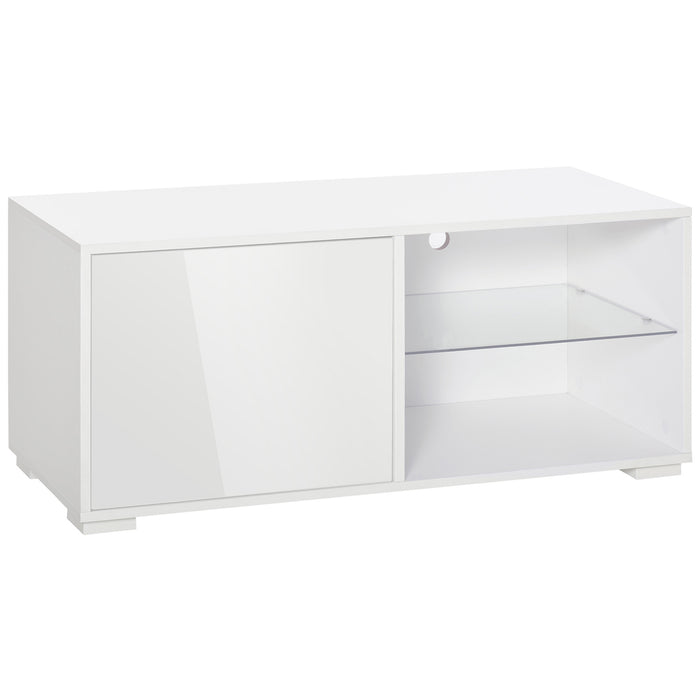 High Gloss White TV Stand Media Unit - Contemporary Cabinet with 2 Shelves and Storage - Ideal for Living Rooms and Office Spaces