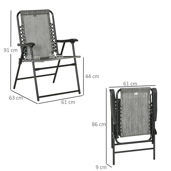 Patio Folding Chair 6-Piece Set - Garden & Outdoor Armrest Chairs with Breathable Mesh Fabric - Ideal for Camping & Beach Outings, Grey