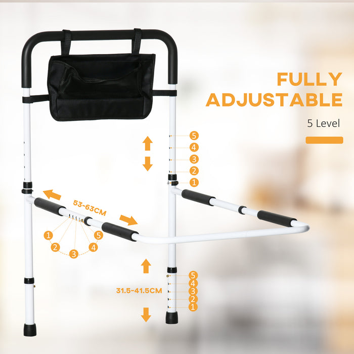 Height Adjustable Safety Bed Rail with Storage Pocket - Sturdy Grab Bar for Elderly and Disabled Support - Bedroom Mobility Aid for Seniors