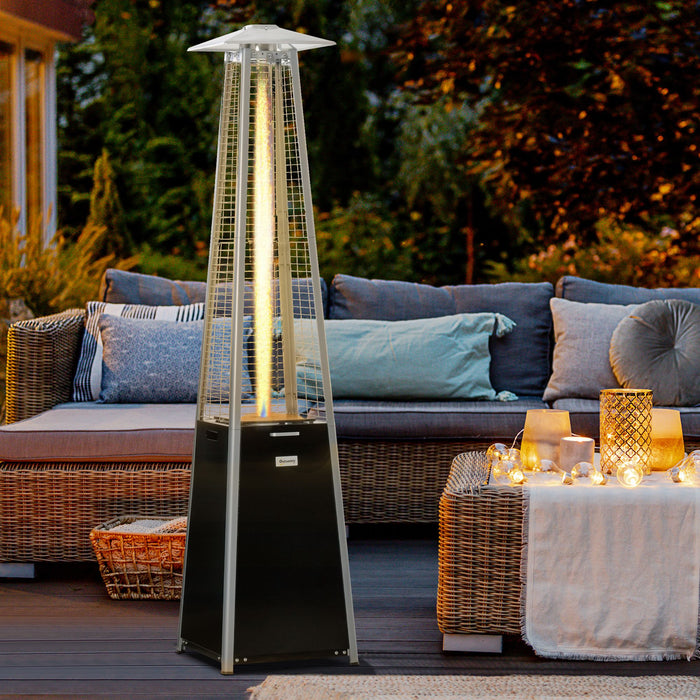 Freestanding Black Pyramid Patio Gas Heater 11.2KW - Garden Tower Propane Heating with Wheels and Dust Cover - Outdoor Warmth Solution 50x50x225cm