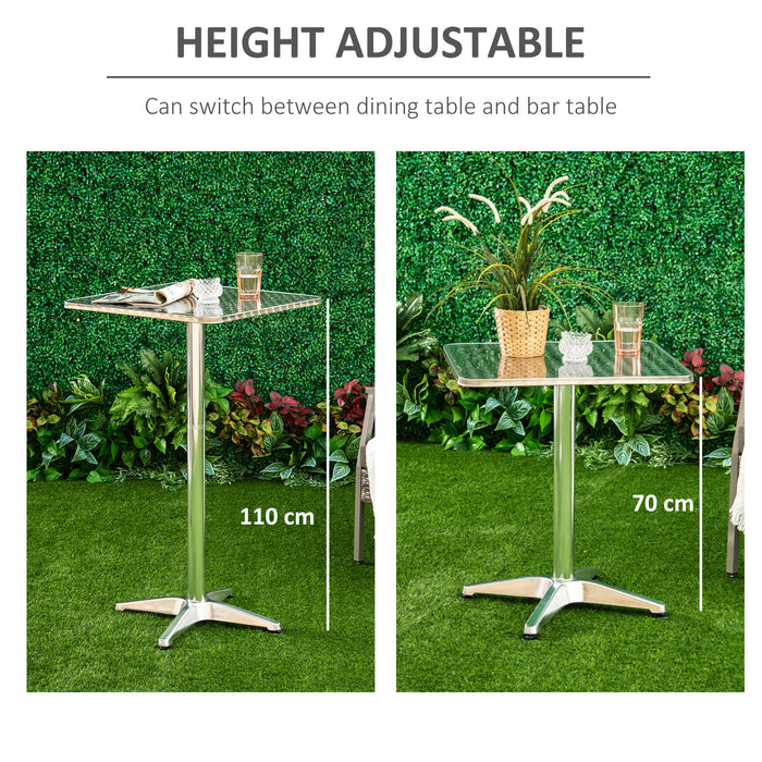 Adjustable Height Bistro Pub Table - 60x60cm Stainless Steel Top with Aluminium Edge - Perfect for Bars and Home Entertainment Areas