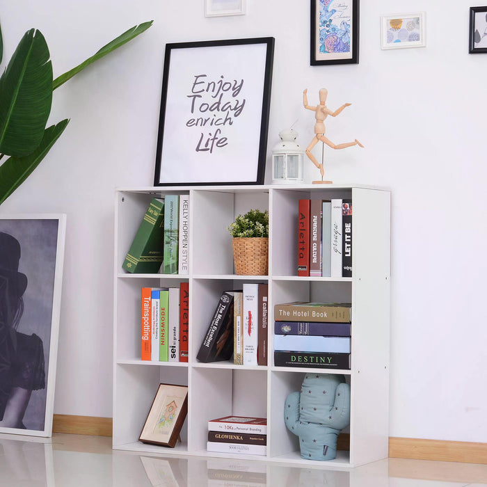 Wooden 9-Cube Organizer with 3-Tier Shelves - Versatile Display Rack for Living Room or Bedroom - Elegant White Storage Solution for Home Decor