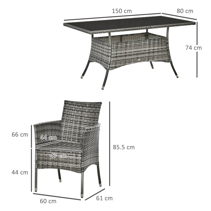 6-Seater Rattan Dining Set - Rectangular Table with Cube Chairs for Patio & Garden, Fire Retardant Cushions - Perfect for Outdoor Entertainment Spaces