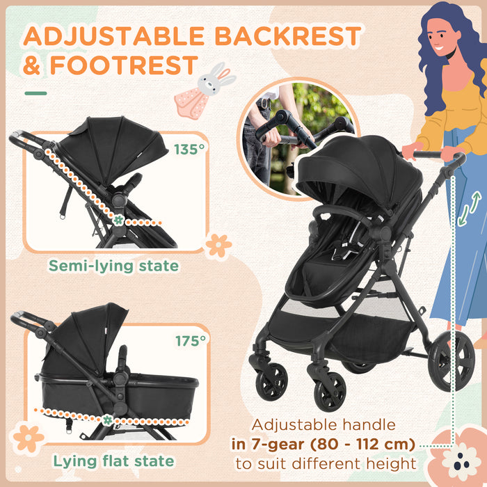 2-in-1 Reversible Lightweight Pushchair - Foldable & Fully Reclining Travel Stroller with 5-Point Harness for Infants to Toddlers - Safe and Comfortable from Birth up to 3 Years Old