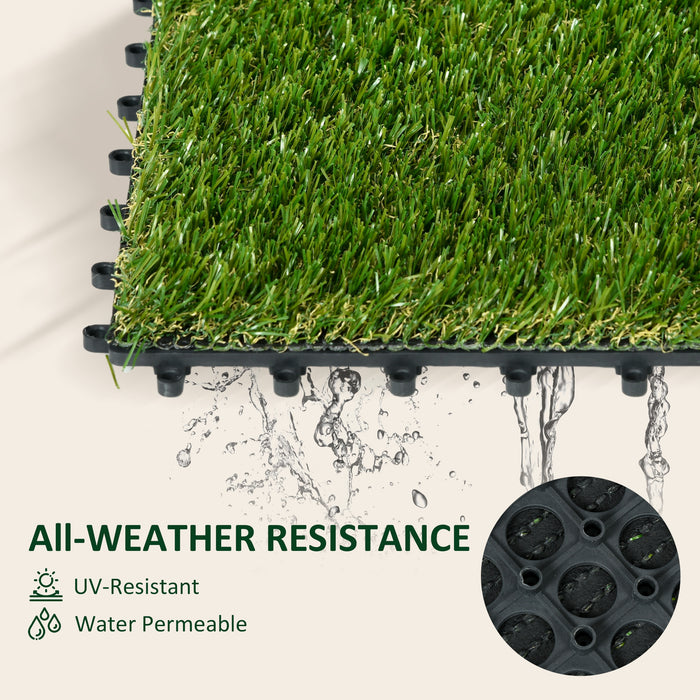 Artificial Grass Turf Tiles 10-Pack - 30cm Squares with 25mm Pile Height, UV Resistant Synthetic Lawn - Ideal for Outdoor Decor and Landscaping