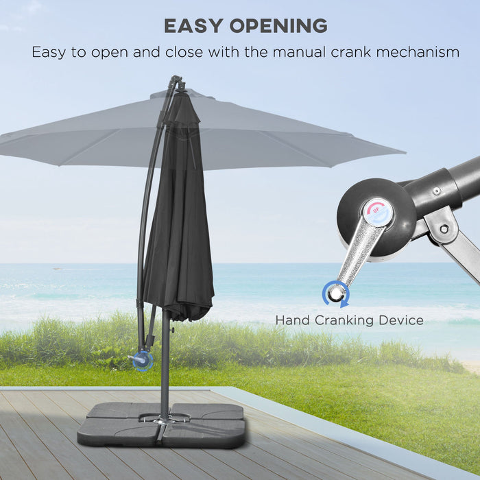 Garden Banana Cantilever Umbrella - Crank Handle, Cross Base, Weights, and Protective Cover - Outdoor Hanging Sun Shade for Patio Relaxation