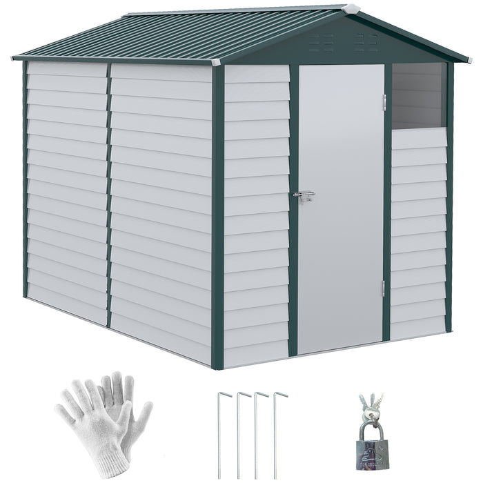 Galvanized Metal Garden Shed 9FT x 6FT - Outdoor Storage with Sloped Roof and Lockable Door - Ideal Tool Shelter for Backyard and Patio Use