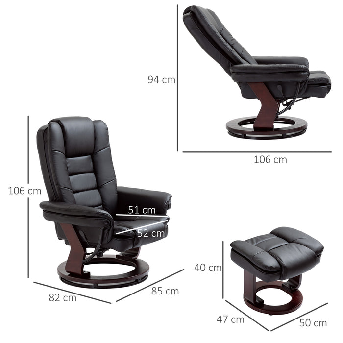 PU Leather Manual Recliner with Swivel Wood Base - Comfortable Lounge Chair and Footrest Set - Ideal for Relaxing and Unwinding in Style