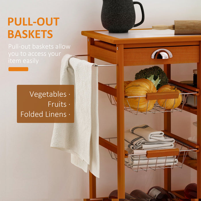 Wooden Kitchen Trolley Cart with Drawers - 3-Tier Storage Shelves - Ideal for Organization & Extra Counter Space