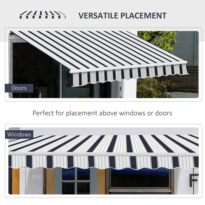 Aluminium Sun Shade Shelter - 4m x 3m Retractable Manual Awning, Blue and White - Outdoor Patio Garden Canopy Protection