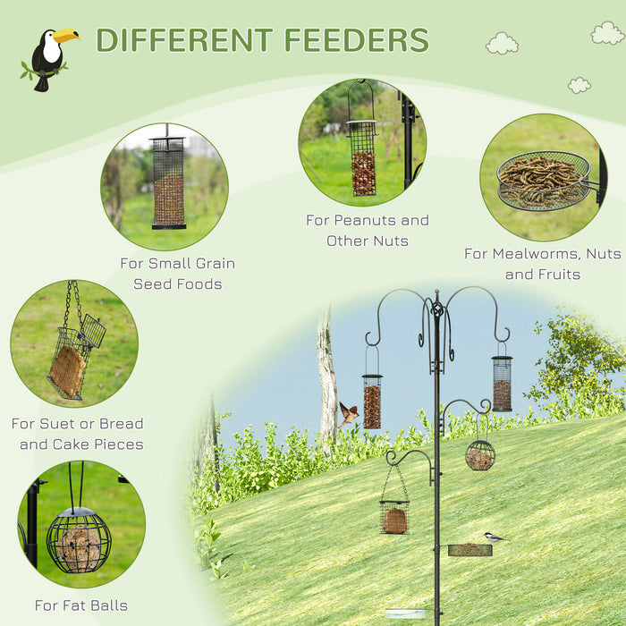 Bird Feeding Station Kit with 6-Hook Pole - Includes 4 Hanging Feeders for Peanuts, Seeds, & Fat Balls - Perfect for Garden Bird Enthusiasts