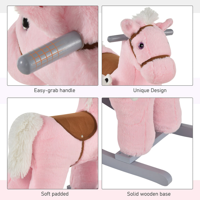 Plush Rocking Horse Toy with Realistic Sounds - Soft Ride-On Rocker for Toddlers 18-36 Months - Entertaining and Comforting Pink Horse for Young Children