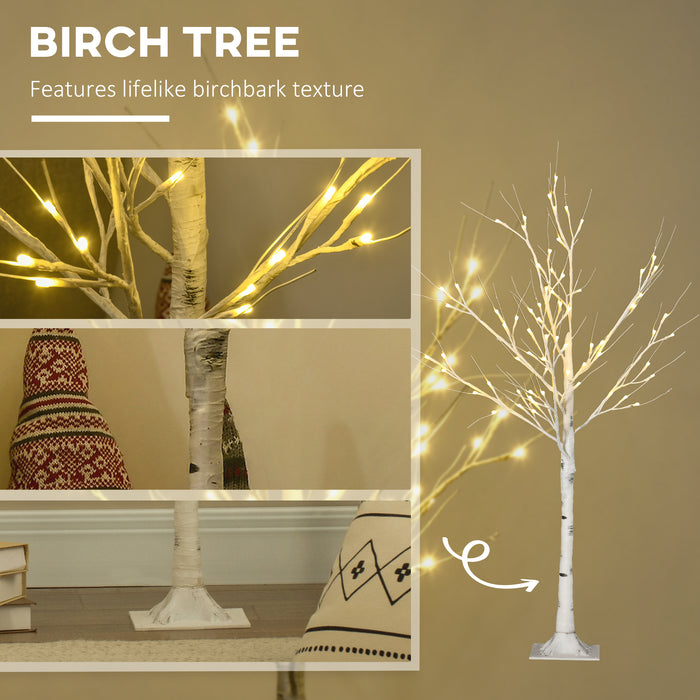 Artificial White Birch Tree with LED Lights - 4ft Pre-Lit Decorative Tree, 72 Warm White LEDs - Enhances Indoor Ambiance & Covered Outdoor Settings