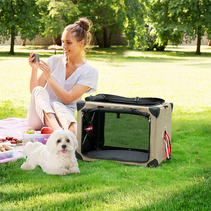 Khaki Portable Pet Carrier with Cushion - Foldable Travel Bag for Small & Extra-Small Dogs and Cats - Comfortable and Adjustable Strap for Pet Transportation