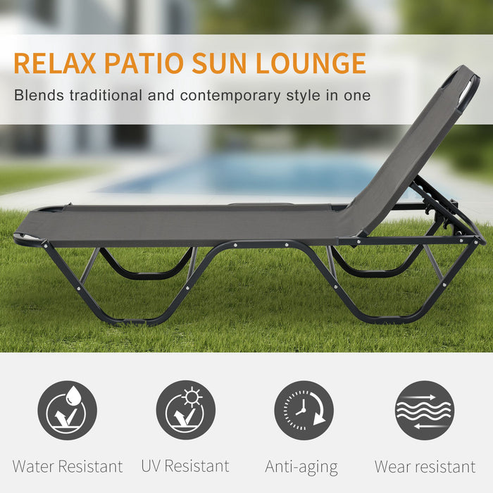 Sun Lounger Recliner - 5-Position Adjustable Backrest, Lightweight Frame for Outdoor Comfort - Ideal for Poolside Relaxation or Sunbathing in Grey