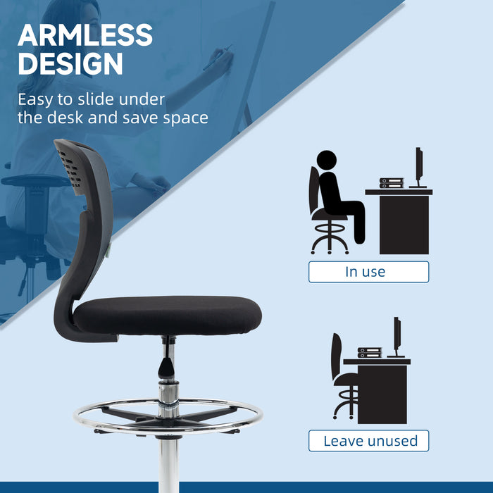 Ergonomic Mesh Drafting Chair - Swivel, Lumbar Support, Adjustable Foot Ring, Armless Design - Ideal for Architects and Standing Desk Users