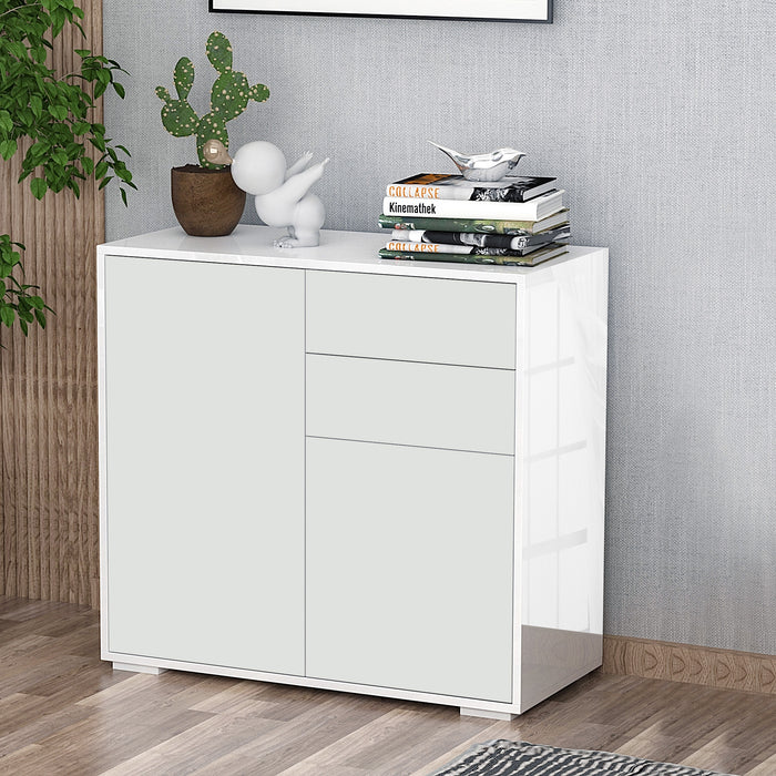 2-Drawer & 2-Door Push-Open Cabinet - White Storage Solution for Home Office - Streamlined Organization Furniture