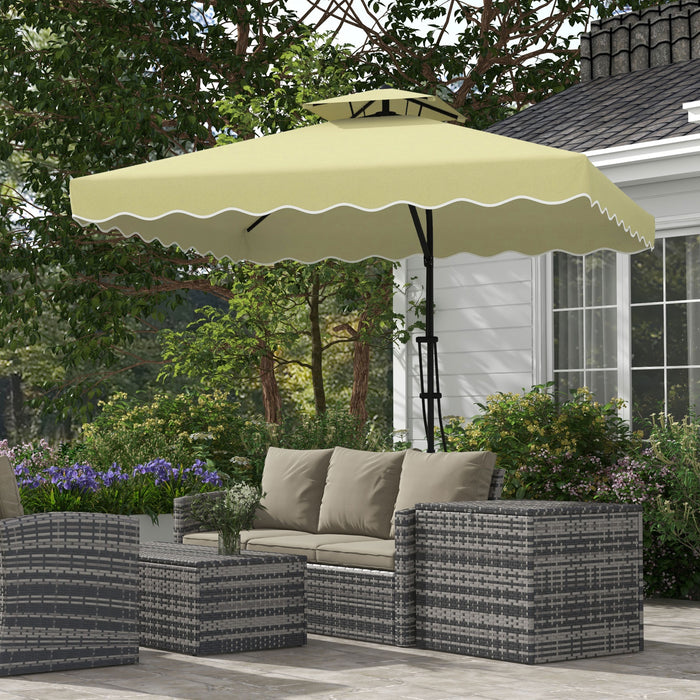 Double-Top Cantilever Garden Parasol, 2.5m Square - Beige Umbrella with Elegant Ruffles - Ideal for Outdoor Relaxation and UV Protection